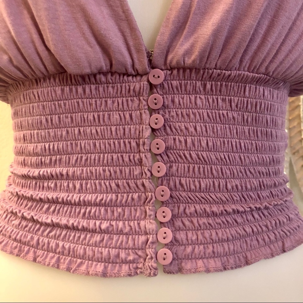 Lilac Smocked Button-Front Top - Picture 7 of 10